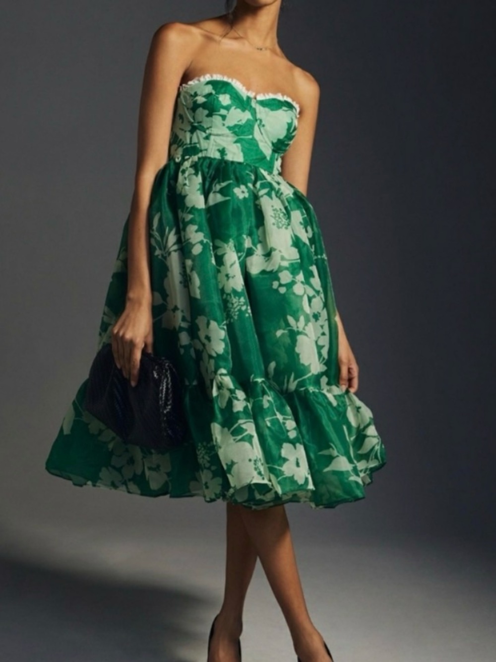 Selkie Green Floral Strapless Midi Dress - Picture 5 of 6